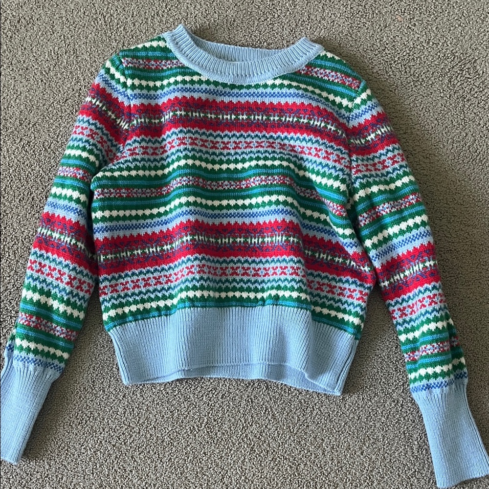 Women's Multi-Color Fair Isle Sweater - Light Blue Trim